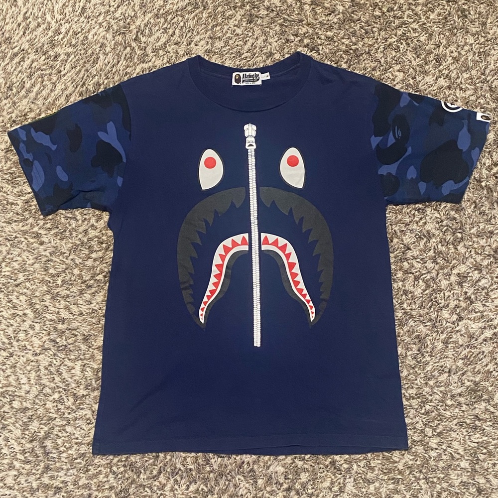 Bape Shark WGM Short Sleeve T-shirt Blue/Camo Size L